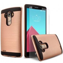 LG G4 Case, 2-Piece Style Hybrid Shockproof Hard Case Cover with [Premium Screen Protector] Hybird Shockproof And Circlemalls Stylus Pen (Rose Gold)